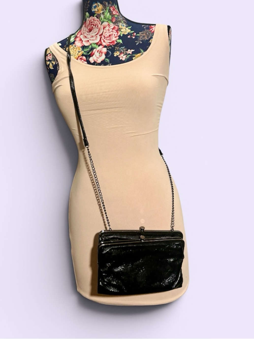 Hobo International Vintage Black Leather Lauren Double Frame Clutch Wallet Bag